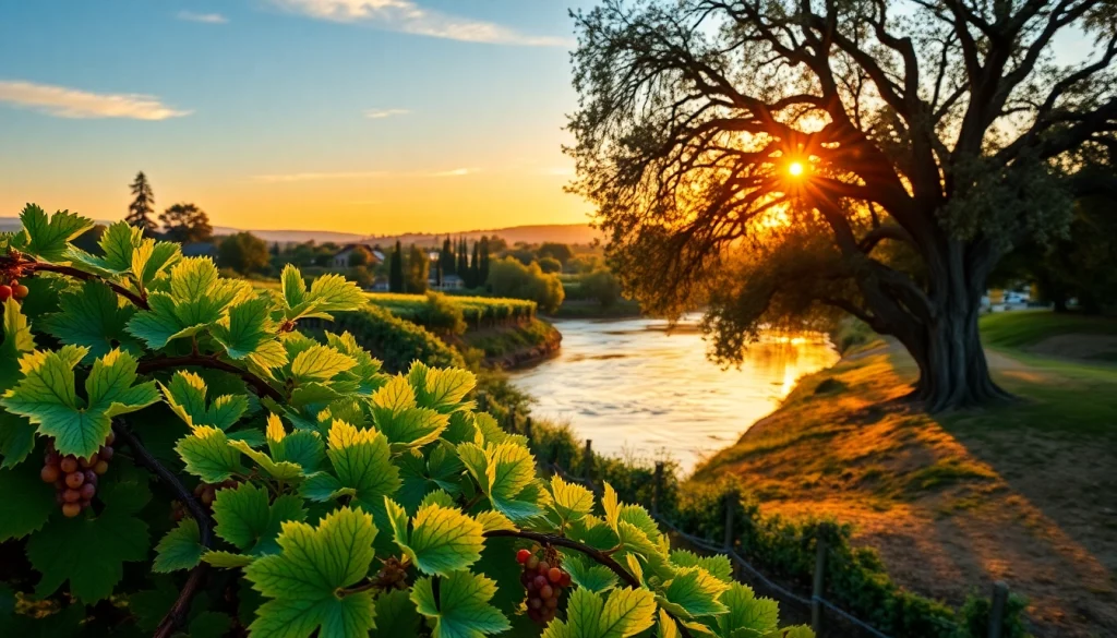 Explore the serene vineyards and riverbanks of Clarksburg California at sunset.