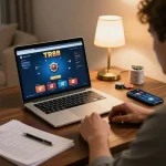 Engaging in online poker at TR88, player strategizes with notes and laptop