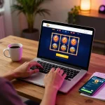 Engaging in slot deposit 2rb online gaming experience at home with laptop and smartphone