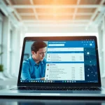Utilizing a linkedin search results scraping tool in a modern office setting for data analysis.