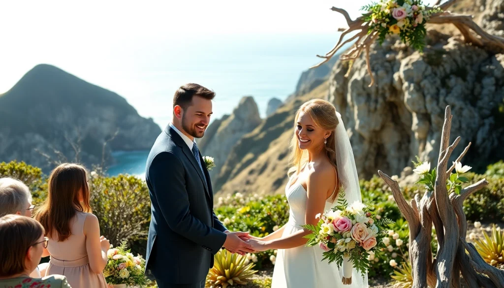 Captivating moment by a Big Sur wedding photographer capturing a couple’s vows amidst breathtaking nature.