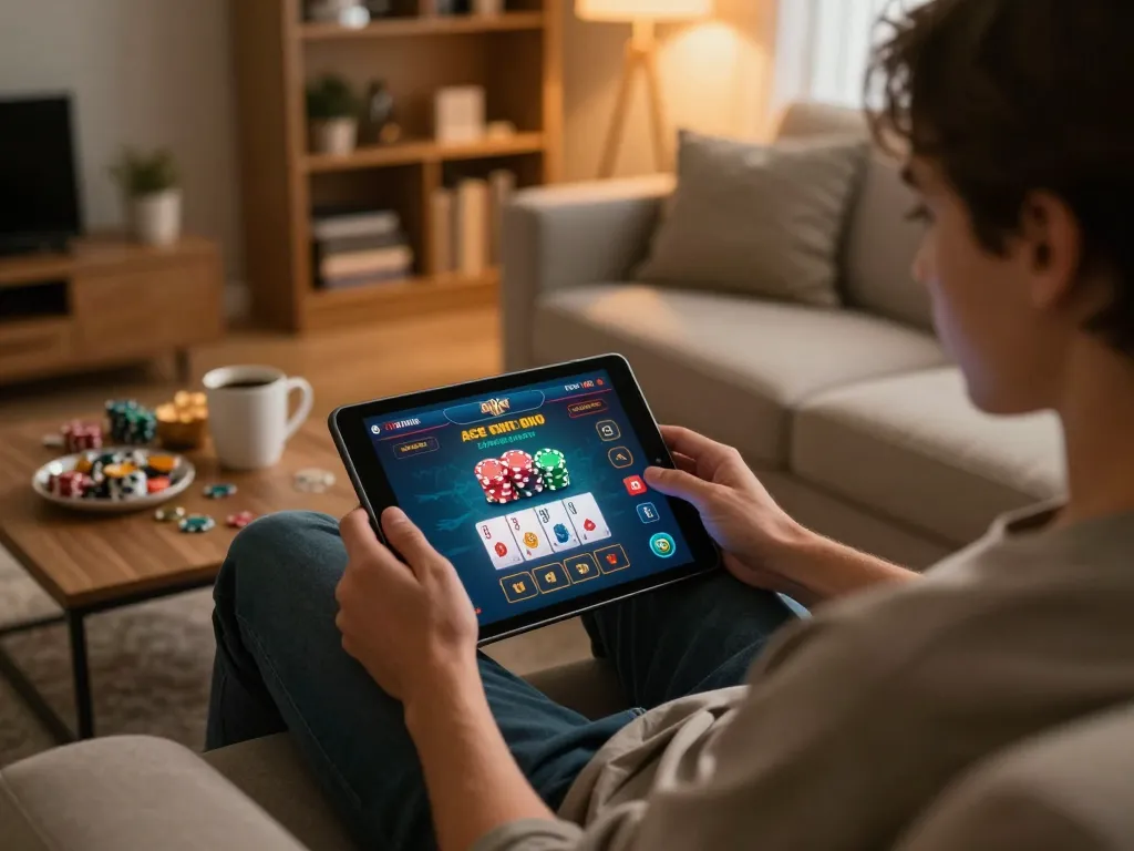 Engaging in online casino gaming on a tablet, featuring giường bệnh nhân amongst strategic elements.