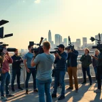 Engaging scene showcasing Edmonton production companies filming in vibrant urban setting.