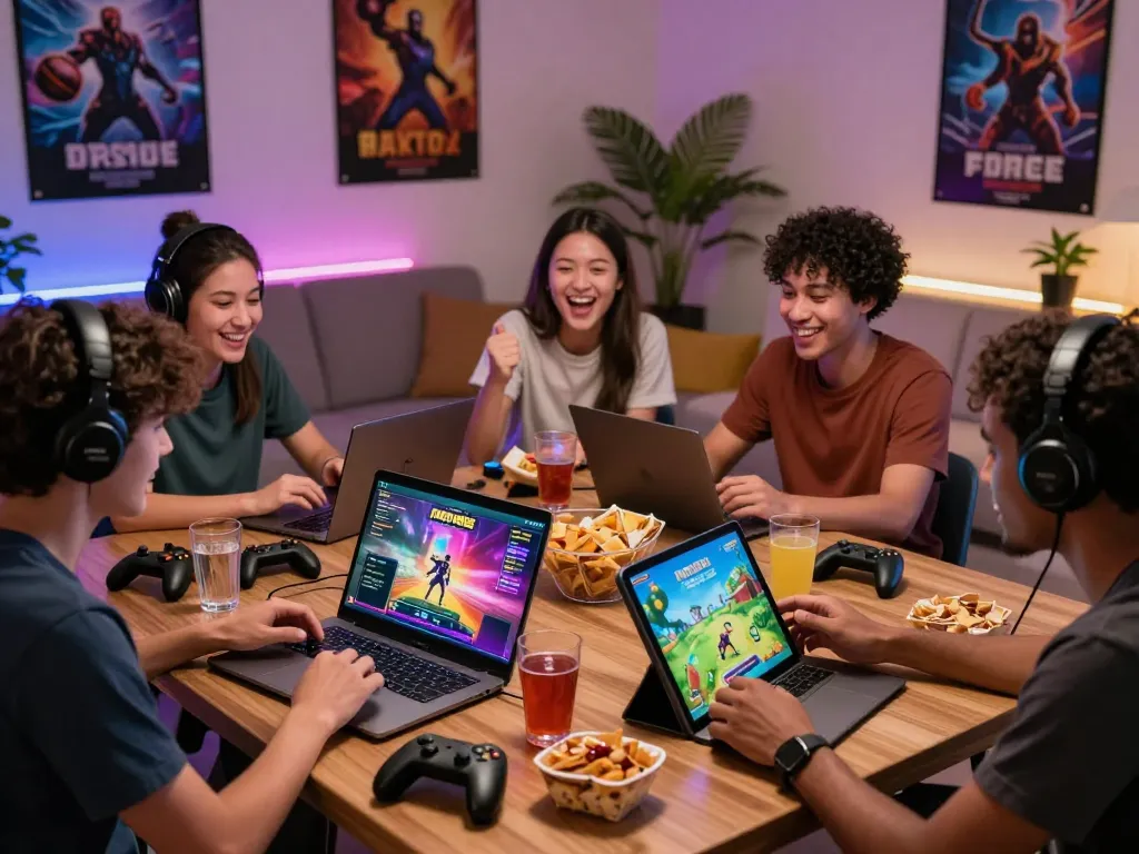 Engaged players enjoying free sex games on various devices in a cozy living room setting, highlighting interactive adult gaming experience.