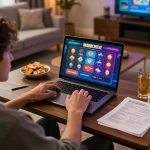 Engaging scene of a player experiencing 27G online casino games from home, with strategic betting notes visible.