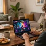 Engaging with rr 88's online casino interface while enjoying a cozy gaming setup at home