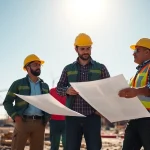 Join construction network association members engaged in collaborative discussions at a construction site.