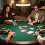 Players enjoy a lively poker game at home with 40WIN, showcasing strategy and friendly competition.