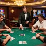 Players engaged in a strategic game of poker at MAX88 casino, vibrant atmosphere enhancing gameplay.