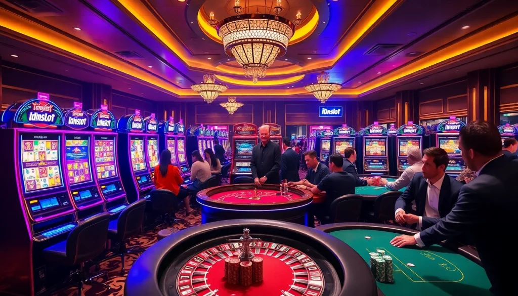 Experience the thrill of idnslot machines in a luxurious casino setting filled with vibrant gaming action.