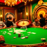 Ação emocionante de pôquer em uma mesa de cassino luxuosa com elementos de jogo temáticos aa888.