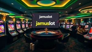 Experience the thrill of winning at jamuslot with vibrant slot machines and luxurious casino tables.