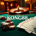KONG88 poker table scene with vibrant chips and exciting gameplay atmosphere.