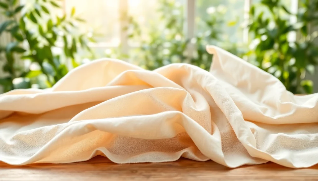 Hoogwaardige linnen stoffen prachtig gepresenteerd op een houten tafel in een lichte studio.