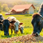 Cattle Feed being consumed by healthy livestock in a lush pasture environment.