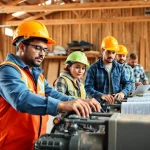 Engaged trainees in construction craft training actively learning in a hands-on workshop environment.