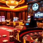 Experience the excitement of KP88 with vibrant casino tables and luxurious gaming elements.