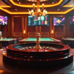 Vivez l'excitation du meilleur casino en ligne avec une magnifique table de roulette et des éléments de jeu glamours.