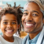 Orthodontist near me demonstrating care to a child in a bright, friendly dental clinic.