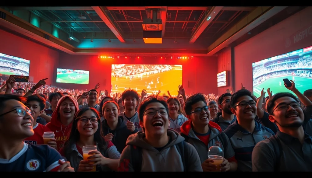 Fans enjoying a thrilling sports event captured in a lively atmosphere, showcasing 토토스토리 experiences.