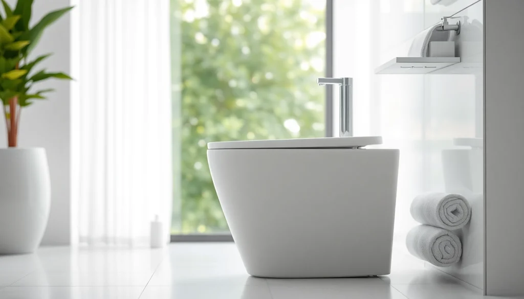 Il bidet elegante e moderno in un bagno luminoso e accogliente.