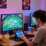 Exciting experience of players enjoying tài xỉu online with digital screens and ambient gaming atmosphere.