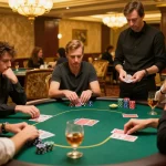 Engaged players strategizing at a poker table in the 22ff casino atmosphere, creating intense moments.