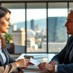 A personal injury lawyer in Grand Junction consulting a client in a welcoming office.