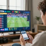 Betting excitement at https://777x.bid/ with a person placing bets on live sports events in a vibrant home setting.