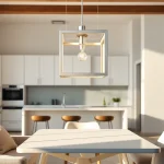 Enhance your space with a stylish square light fixture illuminating a modern dining area.