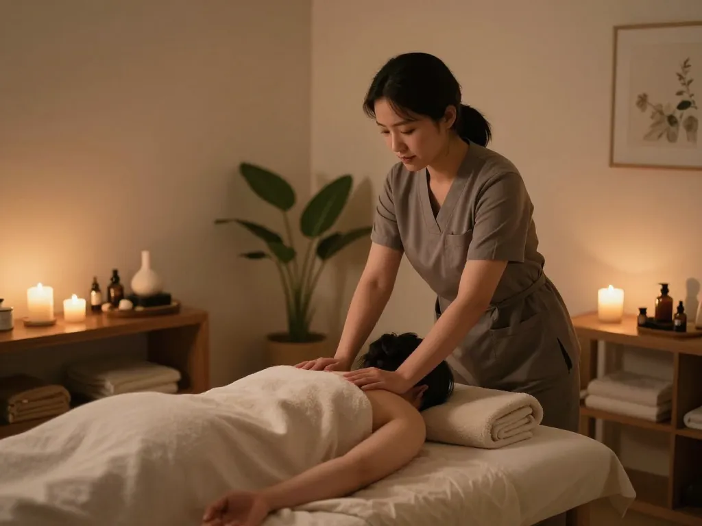 Relaxing 서울출장마사지 therapy session in tranquil spa environment with soothing ambiance.