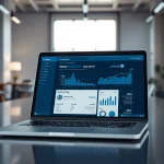 Showcasing a sales navigator scraper tool on a laptop, emphasizing data extraction features.