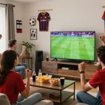 Cakhiatv fans enjoying a vibrant football match viewing party at home.