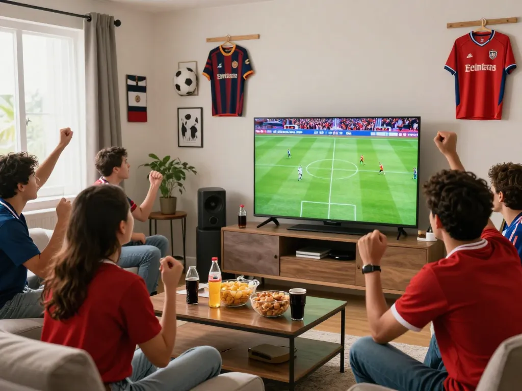 Cakhiatv fans enjoying a vibrant football match viewing party at home.