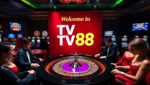 Experience the excitement of TV88 with players engaged at a vibrant roulette table.