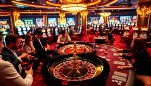 Experience thrilling gambling action with 258bet's vibrant casino setup featuring poker, roulette, and slot games.