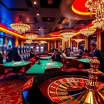 Players celebrating wins at Bl555 casino tables surrounded by vibrant slot machines and roulette wheels.