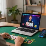 Play blackjack online with tr88 on a sleek laptop in a cozy home office