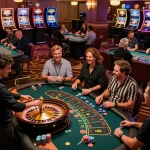 Players enjoy roulette at 9BET casino, vibrant energy with strategic gameplay