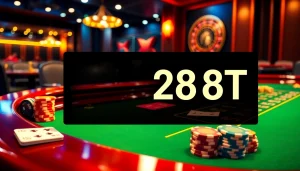 Experience the thrill of gambling at 288T with vibrant tables, chips, and cards.