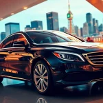 Experience premium JFK car service with a sleek black luxury vehicle in an airport setting.