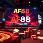 AF88 online gambling scene with roulette, cards, and vibrant casino atmosphere.