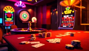 KPI4D offers a thrilling casino experience with vibrant poker chips and a spinning roulette wheel.