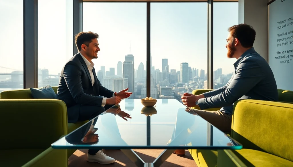 Empowering business coach San Francisco guiding clients in a vibrant office setting.