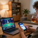 Engaging mobile betting experience with LC88 app in a cozy home setting