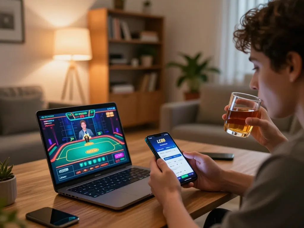 Engaging mobile betting experience with LC88 app in a cozy home setting