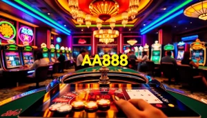 Gameplay de cassino emocionante apresentando a marca AA888, destacando roleta e pôquer.
