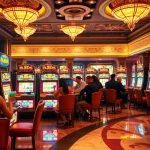 Experience the thrill of PG Slots in a luxurious casino environment filled with players celebrating wins and vibrant machines.
