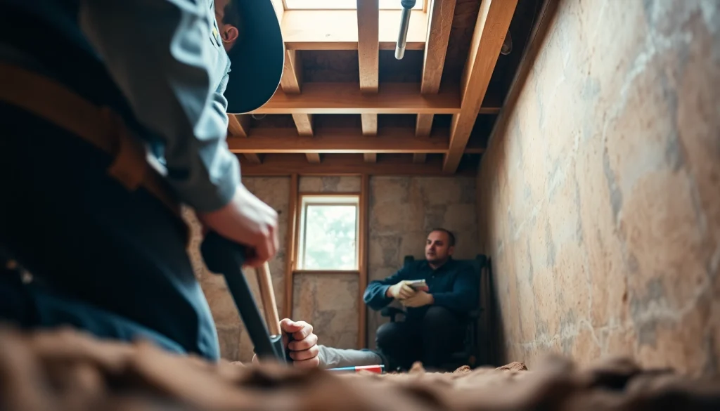 Crawl Space Restoration with a technician inspecting an organized crawl space environment.