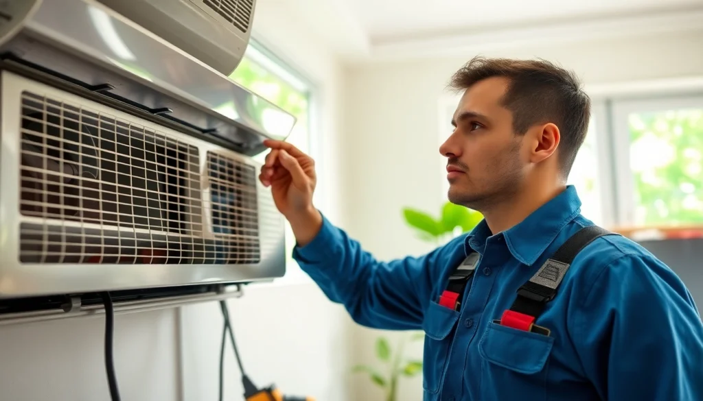 American Standard HVAC dealer technician performing maintenance on an air conditioning system.